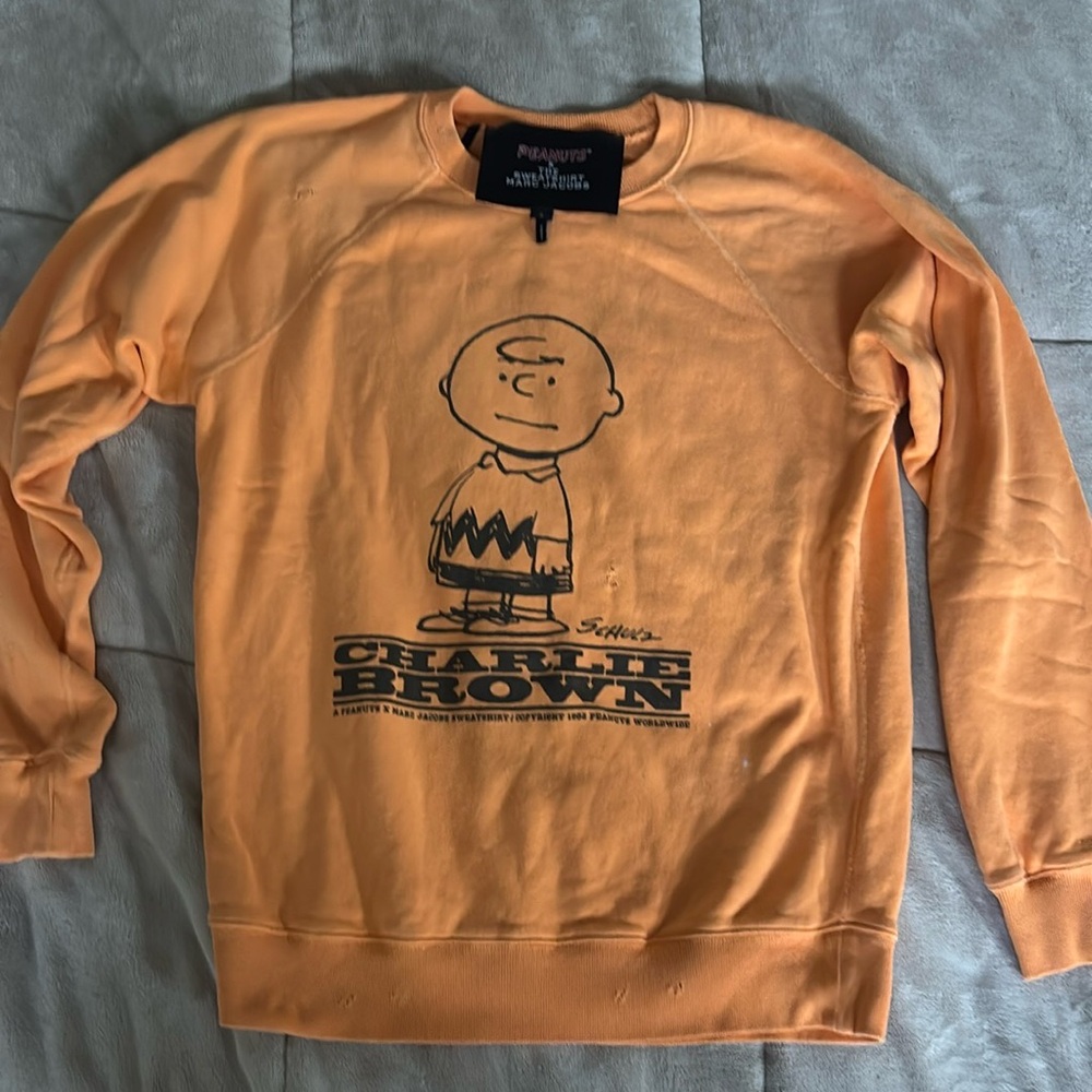 Marc Jacobs Orange Crewneck Sweater with Peanuts Graphic